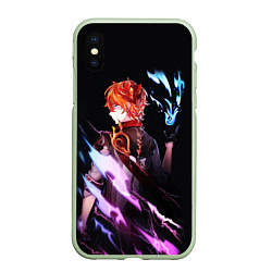 Чехол iPhone XS Max матовый ТАРТАЛЬЯ - GENSHIN IMPACT NEON, цвет: 3D-салатовый