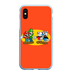 Чехол iPhone XS Max матовый CupHead x Mario, цвет: 3D-голубой