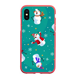 Чехол iPhone XS Max матовый РазНые Снеговики, цвет: 3D-красный