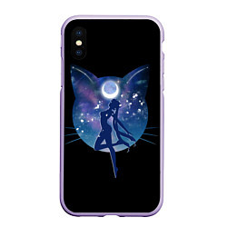 Чехол iPhone XS Max матовый Sailor Moon силуэт, цвет: 3D-светло-сиреневый