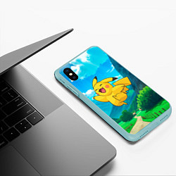 Чехол iPhone XS Max матовый Радостный Пикачу в прыжке, цвет: 3D-мятный — фото 2