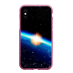 Чехол iPhone XS Max матовый КОСМИЧЕСКИЙ РАССВЕТ 3D, цвет: 3D-малиновый