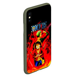 Чехол iPhone XS Max матовый Зоро и Луффи в огне One Piece, цвет: 3D-темно-зеленый — фото 2