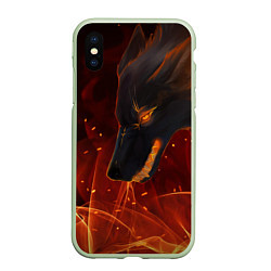 Чехол iPhone XS Max матовый ОГНЕНЫЙ ВОЛК, 3d, цвет: 3D-салатовый