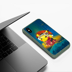 Чехол iPhone XS Max матовый Пикачу гейша, цвет: 3D-темно-зеленый — фото 2