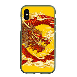 Чехол iPhone XS Max матовый Китайский Дракон, China Dragon, цвет: 3D-темно-зеленый