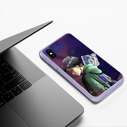 Чехол iPhone XS Max матовый Атака титанов, цвет: 3D-светло-сиреневый — фото 2