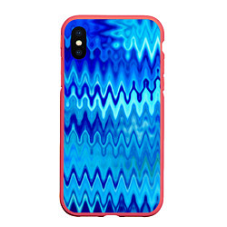 Чехол iPhone XS Max матовый Синий-голубой абстрактный узор, цвет: 3D-красный