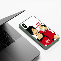 Чехол iPhone XS Max матовый Куроо и Кенма, Haikyuu!!, цвет: 3D-темно-зеленый — фото 2