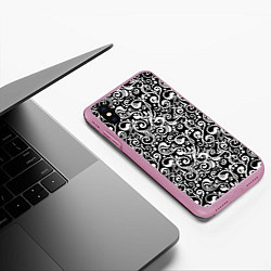 Чехол iPhone XS Max матовый Черно-белая роспись, цвет: 3D-розовый — фото 2