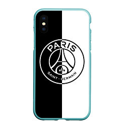 Чехол iPhone XS Max матовый ФК ПСЖ PSG BLACK & WHITE, цвет: 3D-мятный