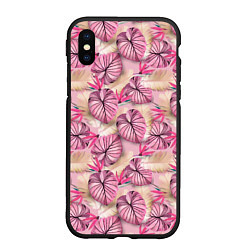 Чехол iPhone XS Max матовый Розовый тропический узор, цвет: 3D-черный
