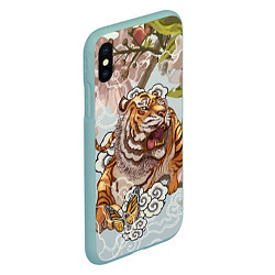 Чехол iPhone XS Max матовый Тигр в облаках, цвет: 3D-мятный — фото 2