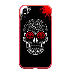 Чехол iPhone XS Max матовый Red White Skull - Череп, цвет: 3D-красный