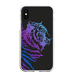 Чехол iPhone XS Max матовый Tiger Neon, цвет: 3D-белый