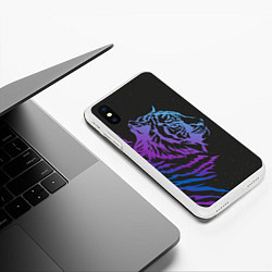 Чехол iPhone XS Max матовый Tiger Neon, цвет: 3D-белый — фото 2