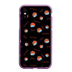 Чехол iPhone XS Max матовый Halloween 2021 , тыква в маске и коронавирус на че, цвет: 3D-фиолетовый