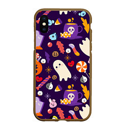 Чехол iPhone XS Max матовый HALLOWEEN BTS BT21 PATTERN БТ21 БТС ХЕЛЛОУИН, цвет: 3D-коричневый