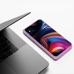 Чехол iPhone XS Max матовый Цветные неоновые волны, цвет: 3D-сиреневый — фото 2