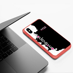 Чехол iPhone XS Max матовый ИГРА В КАЛЬМАРА ЛОГО,БРЫЗГИ КРАСОК ЧБ, цвет: 3D-красный — фото 2