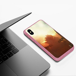 Чехол iPhone XS Max матовый ГОДЗИЛЛА РАЗРУШАЕТ ГОРОД, цвет: 3D-малиновый — фото 2