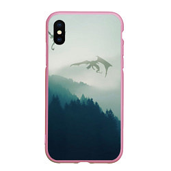 Чехол iPhone XS Max матовый ДРАКОНЫ НАД ЛЕСОМ DRAGON, цвет: 3D-розовый