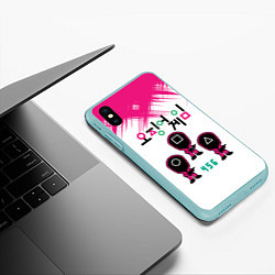Чехол iPhone XS Max матовый Игра в кальмара Люди в масках 456,, цвет: 3D-мятный — фото 2