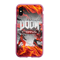 Чехол iPhone XS Max матовый DOOM ETERNAL ДУМ ПАЛАЧ РОКА В ОГНЕ, цвет: 3D-малиновый