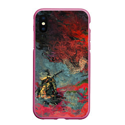 Чехол iPhone XS Max матовый Sekiro Самурай против дракона, цвет: 3D-малиновый