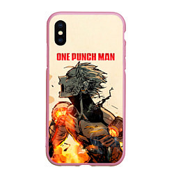 Чехол iPhone XS Max матовый Разрушение Геноса One Punch-Man, цвет: 3D-розовый