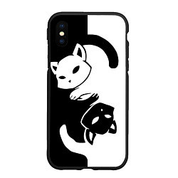 Чехол iPhone XS Max матовый Черный и белый кот кувыркаются, цвет: 3D-черный
