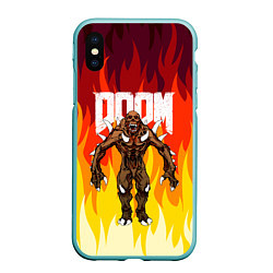 Чехол iPhone XS Max матовый DOOM IMP FIRE AND MONSTER, цвет: 3D-мятный