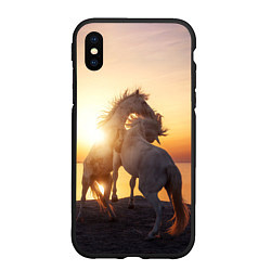 Чехол iPhone XS Max матовый Лошади на закате