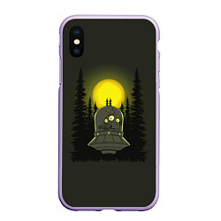 Чехол iPhone XS Max матовый Шокированный пришелец в лесу, цвет: 3D-светло-сиреневый