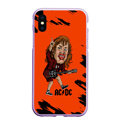 Чехол iPhone XS Max матовый Шарж Ангус Янг ACDC, цвет: 3D-сиреневый