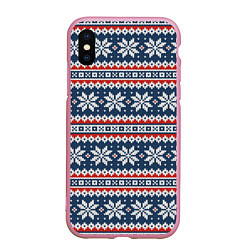 Чехол iPhone XS Max матовый Knitted Christmas Pattern, цвет: 3D-розовый