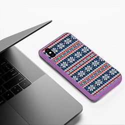 Чехол iPhone XS Max матовый Knitted Christmas Pattern, цвет: 3D-фиолетовый — фото 2