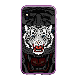 Чехол iPhone XS Max матовый ЧЁРНЫЙ ТИГР BLACK TIGER УЗОР, цвет: 3D-фиолетовый