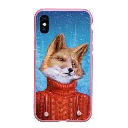 Чехол iPhone XS Max матовый НОВОГОДНИЙ ЛИС CHRISTMAS FOX, цвет: 3D-розовый