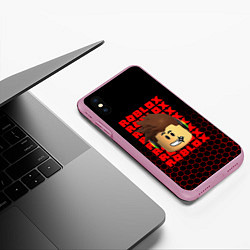 Чехол iPhone XS Max матовый ROBLOX LEGO FACE УЗОР СОТЫ, цвет: 3D-розовый — фото 2