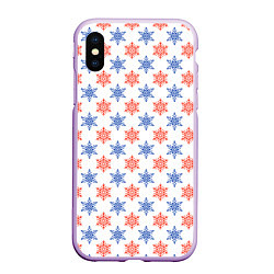 Чехол iPhone XS Max матовый Снежинки паттернsnowflakes pattern, цвет: 3D-сиреневый