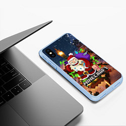 Чехол iPhone XS Max матовый НОВОГОДНЯЯ ЁЛКА В МАЙНКРАФТ SANTA CLAUS, цвет: 3D-голубой — фото 2