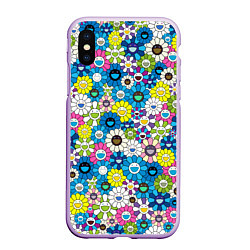 Чехол iPhone XS Max матовый Takashi Murakami Улыбающиеся цветы, цвет: 3D-сиреневый