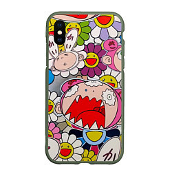 Чехол iPhone XS Max матовый Takashi Murakami кричащий арт, цвет: 3D-темно-зеленый