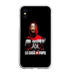 Чехол iPhone XS Max матовый СЕРИАЛ БУМАЖНЫЙ ДОМ LA CASA DE PAPEL, цвет: 3D-белый