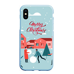 Чехол iPhone XS Max матовый Merry ChristmasCчастливого Рождества, цвет: 3D-голубой