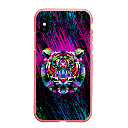 Чехол iPhone XS Max матовый Тигр Красочный 2022, цвет: 3D-баблгам