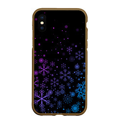 Чехол iPhone XS Max матовый Новогодние снежинки Градиент, цвет: 3D-коричневый