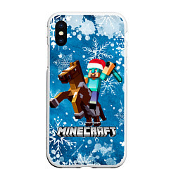 Чехол iPhone XS Max матовый МАЙНКРАФТ НОВОГОДНИЙ, MINECRAFT, цвет: 3D-белый