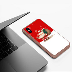 Чехол iPhone XS Max матовый Новогодний санта New Years Santa, цвет: 3D-коричневый — фото 2